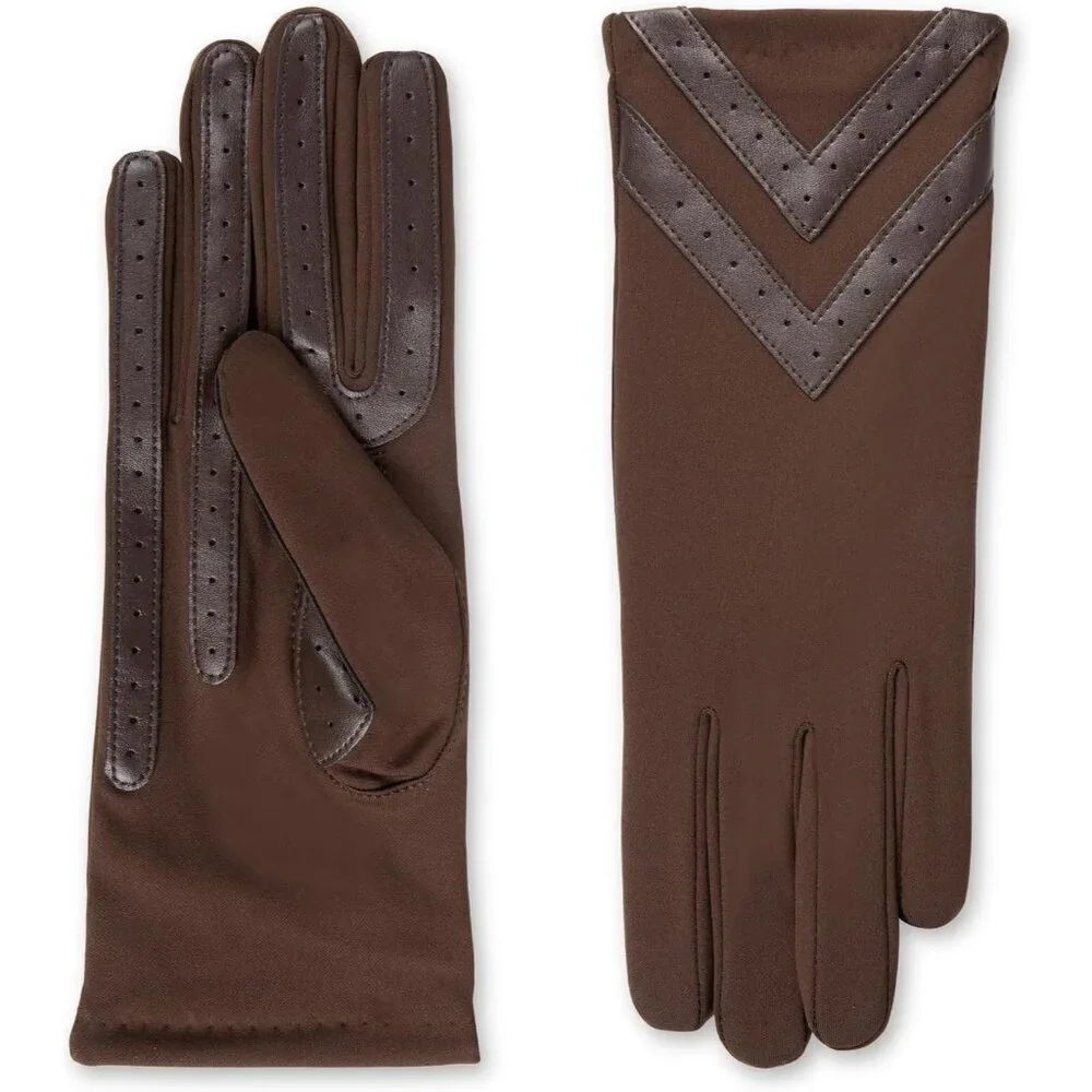 Women's Brown - Smartdri Spandex Gloves Warm Fleece Lined Chevron Touchscreen